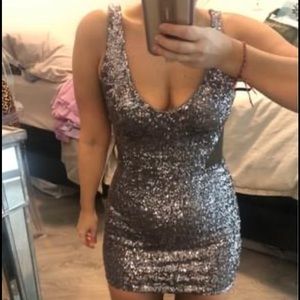 Xs sequence silver Bebe dress w mesh on the sides